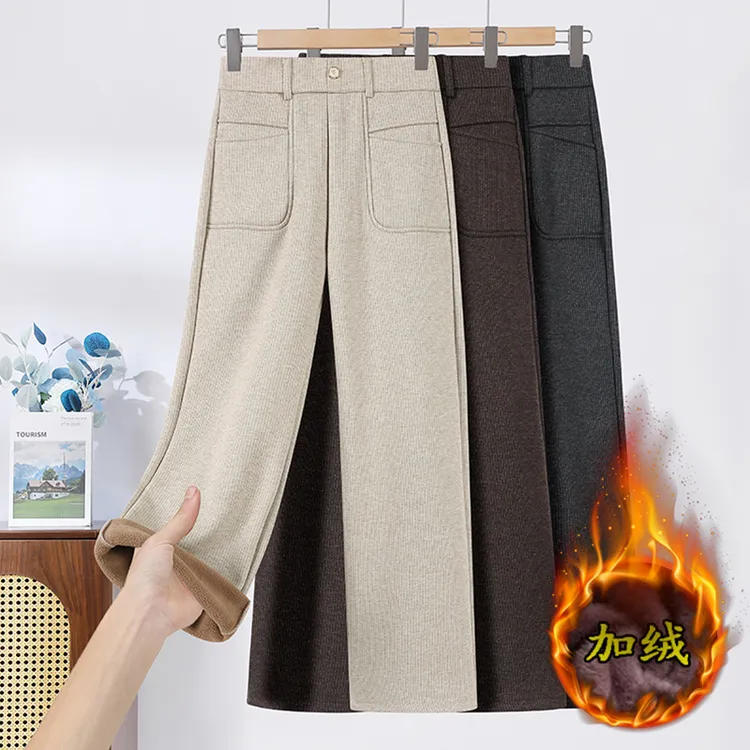 妈妈冬季加绒加厚休闲裤2024新款中老年女装时尚大码保暖阔腿裤