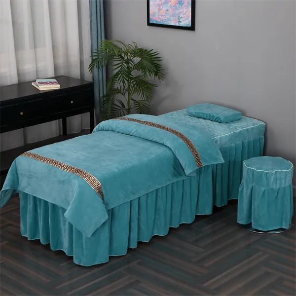水晶绒美容床四件套按摩床套理疗推拿美容院珊瑚绒床罩4件套 加绒