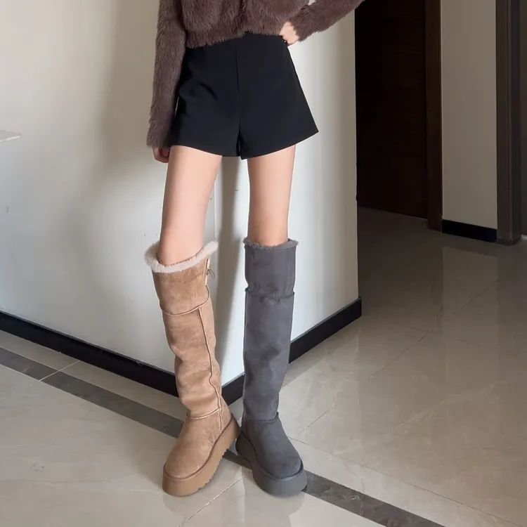 ZHIYU 后边扣两穿可翻折长筒厚底保暖雪地靴2.5/4cm