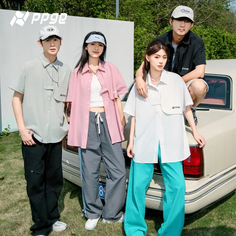 ppge五色简约显瘦百搭衬衣情侣款春夏垂感休闲百搭穿搭短袖衬衫女