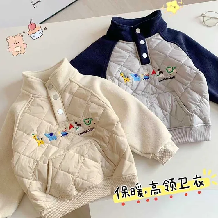 儿童冬季卫衣2024冬季新款男女童日系卡通刺绣半高领保暖上衣