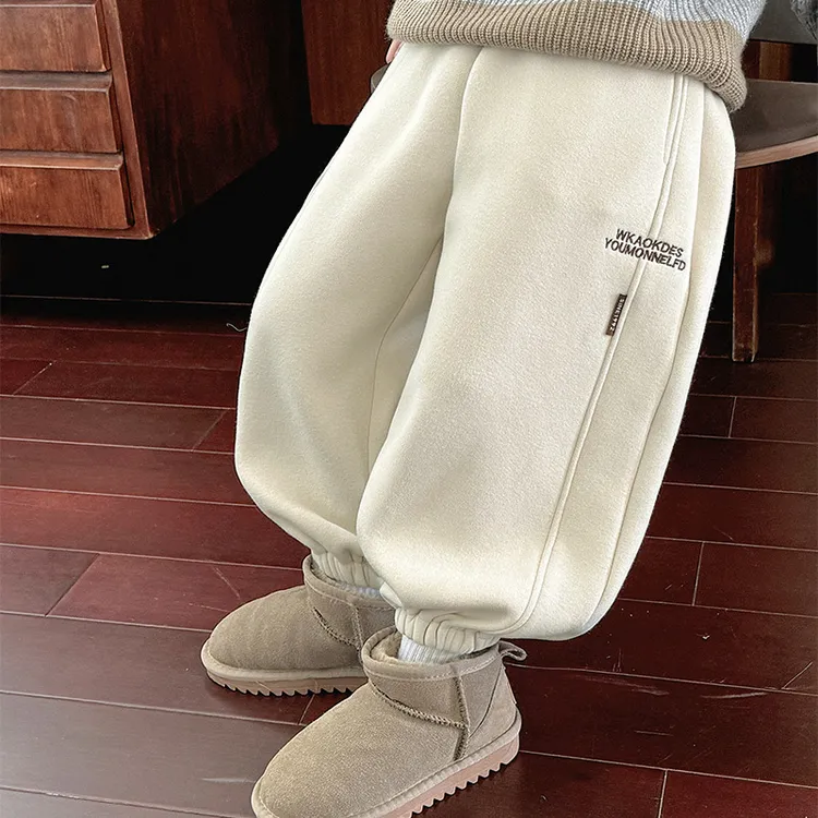 男童卫裤加绒加厚2025冬季儿童韩版宽松运动休闲一体绒束脚裤长裤