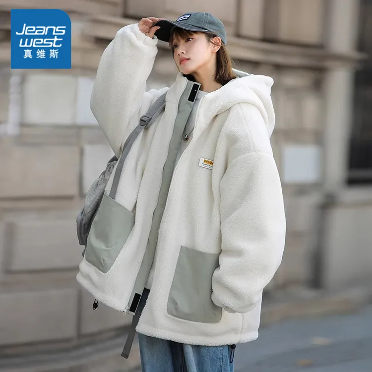 真维斯加绒加厚双面穿外套男女同款2025秋冬新款潮牌百搭保暖棉衣