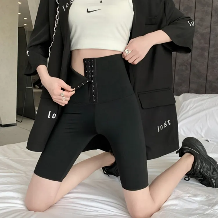 鲨鱼安全裤防走光排扣收腹强力收小肚子芭比束腰塑形提臀裤女五分