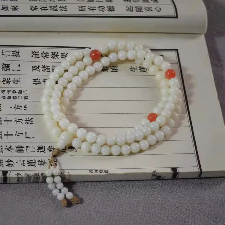 白玉菩提108颗手链圆珠文玩佛珠手串多圈念珠项链白色气质手串