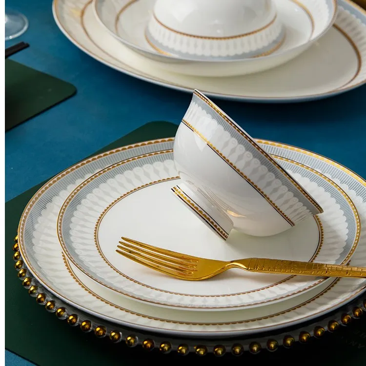 2022新款景德镇骨瓷餐具高级感乔迁碗碟套装家用轻奢高档酒店碗盘