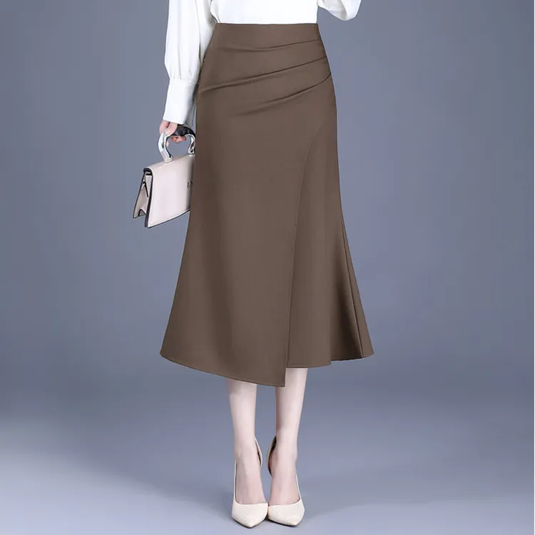 不规则开衩a字鱼尾裙女春秋2025新款黑色显瘦包臀半身裙中长裙子