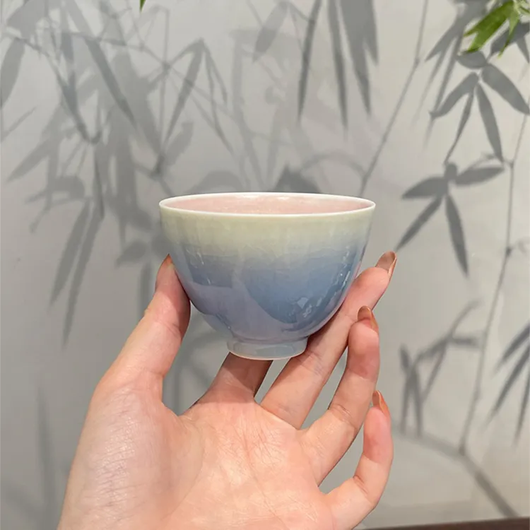 惊蛰 窑变工艺极光星空渐变蓝粉主人杯品茗杯 功夫茶具茶杯大容量