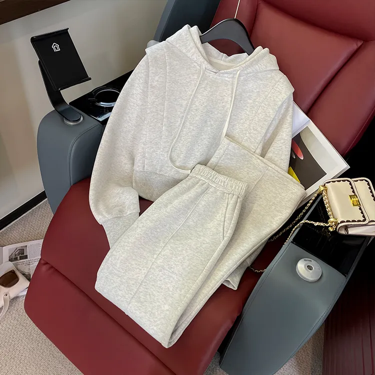 时尚运动休闲套装女秋季新款气质显瘦短款连帽卫衣阔腿裤两件套