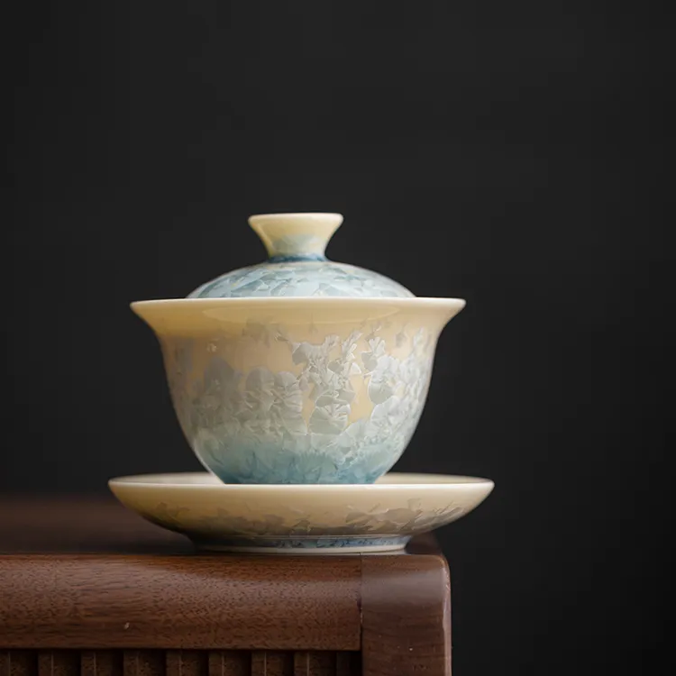 德化中式窑变结晶釉三才盖碗功夫茶具高档单个不烫手泡茶碗