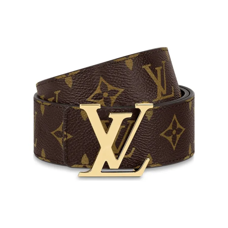 未使用 LouisVuitton/路易威登 棕色老花双面皮带金扣宽4cm时尚