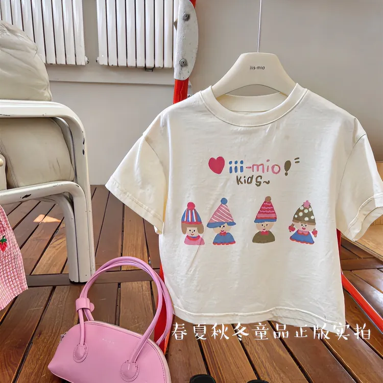 女童短袖圆领纯棉t恤夏季薄款卡通印花休闲宽松韩版吸汗儿童上衣