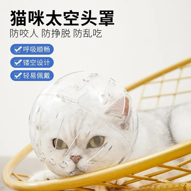 【玉珍精选】猫咪头套 嘴套防舔防咬球形太空头罩 洗澡剪指甲搭配用