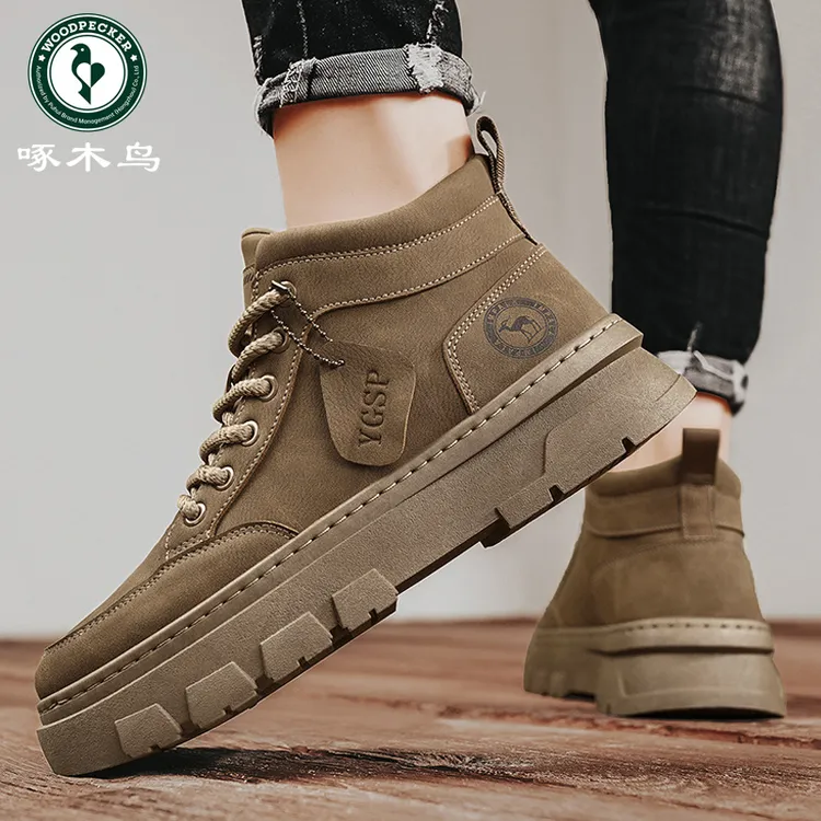 【正品】啄木鸟马丁靴男款2024新款秋季英伦风男士皮鞋高帮工装短靴