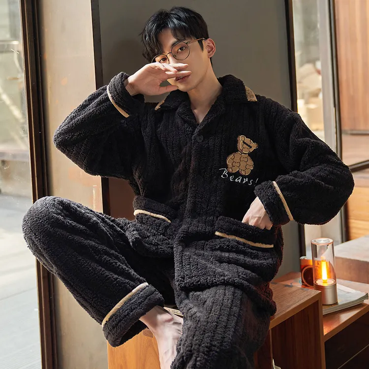 睡衣男款士秋冬爆款2024新款家居服套装两件套长袖长裤出门珊瑚绒