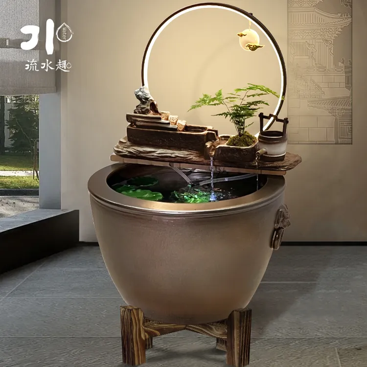 陶瓷材质插电大水缸古法鱼缸上流水摆件器循环水流水摆件循环水