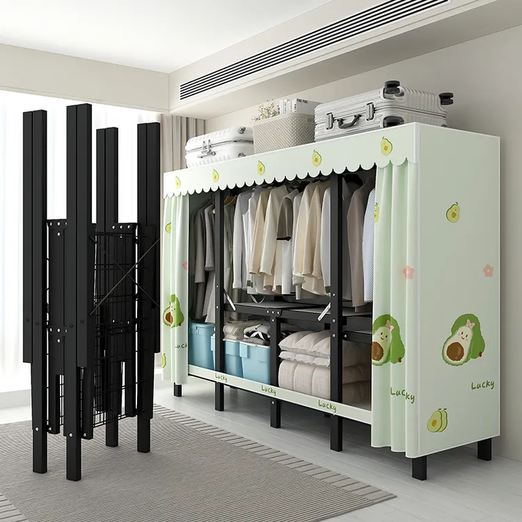 衣柜出租房专用免安装折叠卧室家用加厚加粗加固全钢结实简易衣柜
