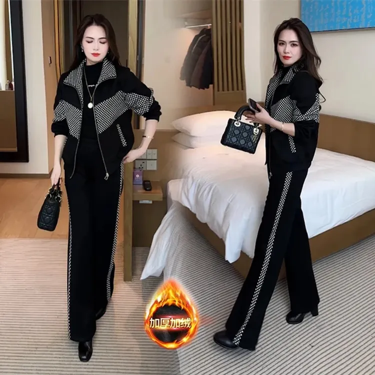 新款秋冬加绒加厚两件套洋气时尚气质减龄休闲宽松显瘦套装女装