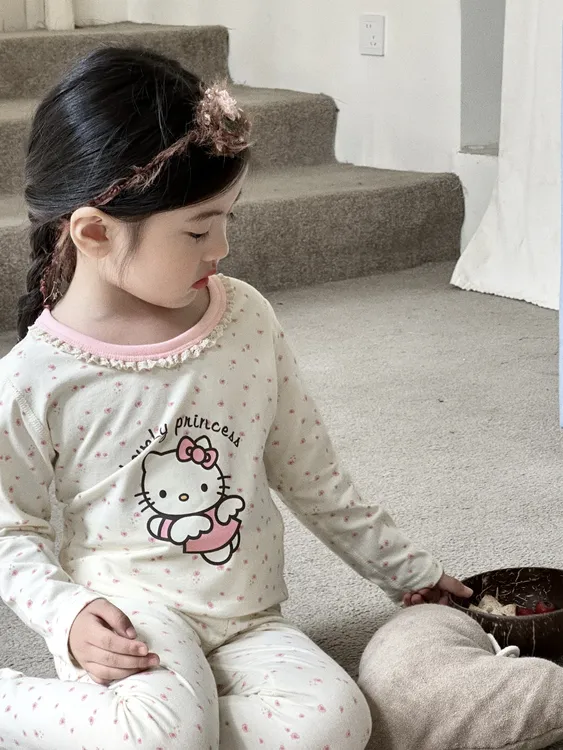 纯棉莱卡儿童睡衣套装家居服男女童春秋季内衣套装女童秋衣裤套装