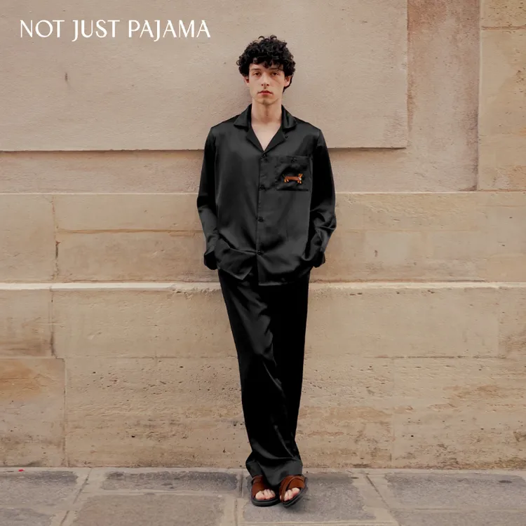 Not Just Pajama PUPPY 腊肠小狗夏季22姆米真丝睡衣男款长袖套装