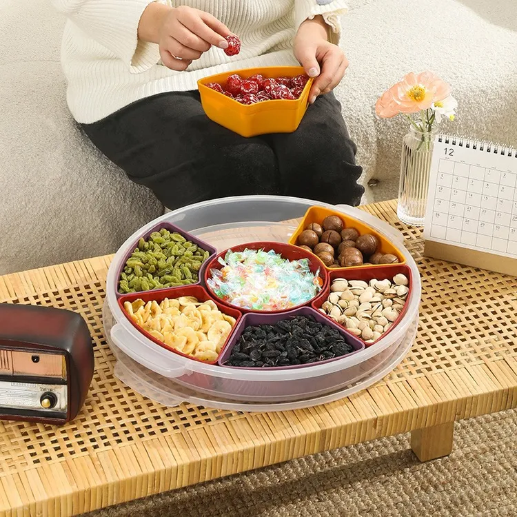 日本进口分格果盘零食盘客厅水果盘小吃拼盘瓜子碟喜糖干果收纳盒