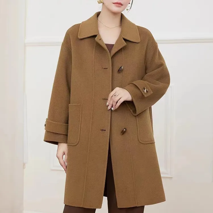 【时尚牛角扣.】显瘦减龄秋冬韩版休闲百搭中长款气质羊毛大衣