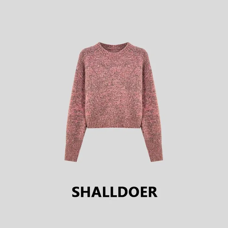 2024年秋冬季新款设计感简约长袖圆领针织毛衣女休闲百搭保暖上衣