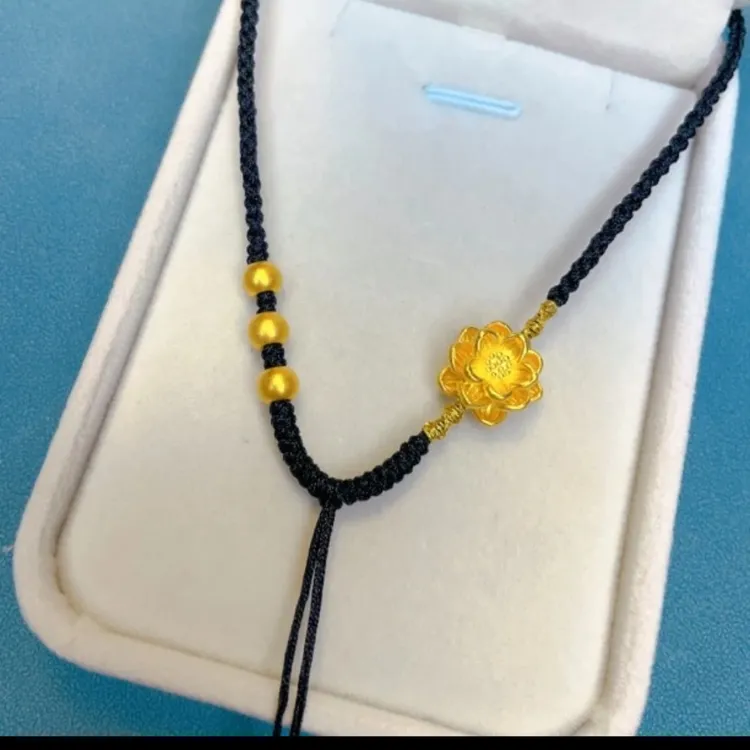 金鑫珠宝 足金莲花好运连连吊坠手编