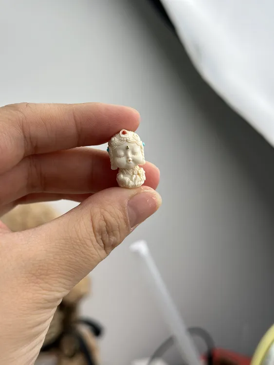 九九家小福利～ 天然猛犸牙手工雕刻绿度母配饰可爱