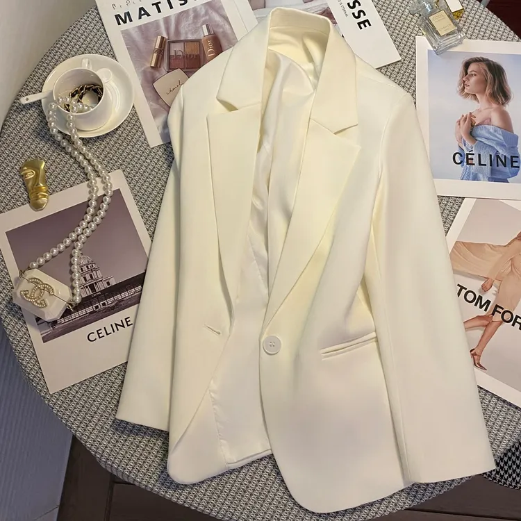 春秋韩系新品白色简约风西装外套女小个子女款通勤气质职业西服