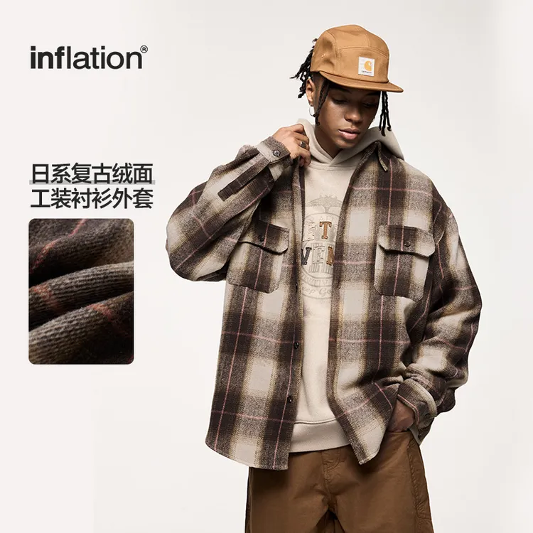 i7OCEAN日系复古绒面工装衬衫外套2024秋冬新品潮牌宽松粗纺长袖