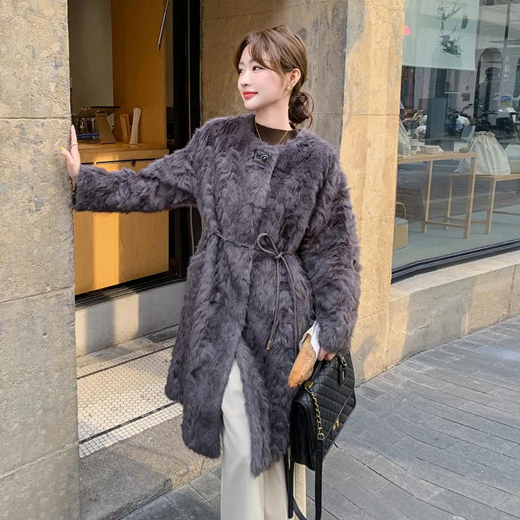 2024秋冬装新款仿羊羔毛皮毛一体外套女中长款过膝时尚仿皮草大衣