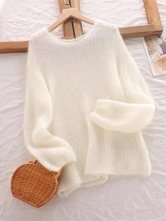 超仙温柔软糯舒适针织衫毛衣女圆领套头秋冬宽松慵懒风百搭上衣