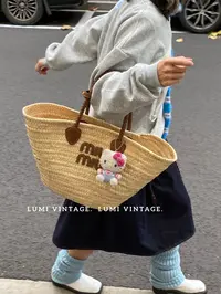 95新 MIU MIU/缪缪 新款竹编菜篮子手提包 72109866