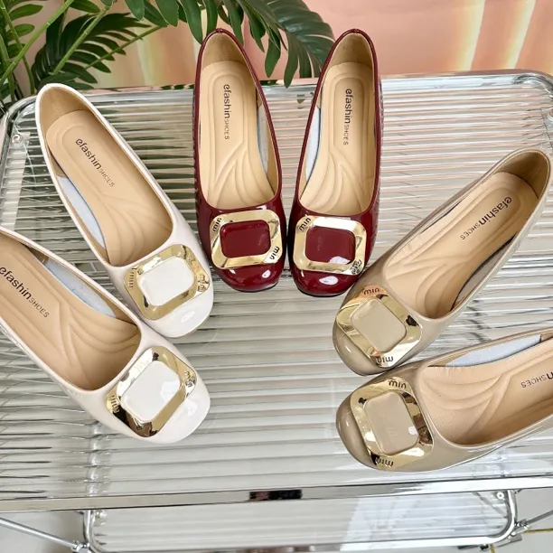 韩版时尚金属方扣舒适软底气质方头低跟中跟浅口百搭单鞋928软底