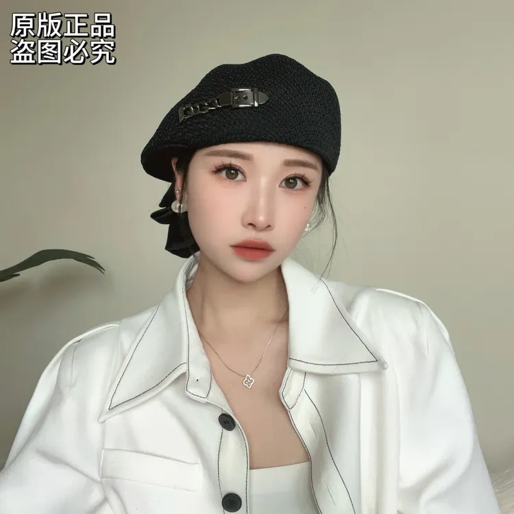 定型春夏～镂空重工钉钻薄款前进帽高品质气质显脸小鸭舌帽贝雷帽
