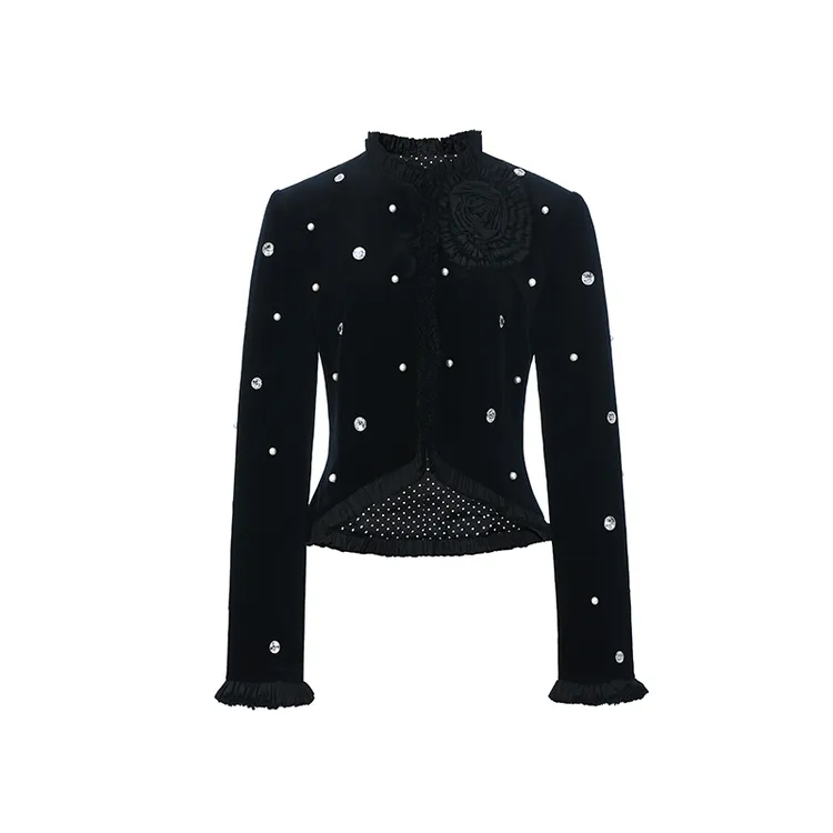 LeFame/拉飞姆2025年春季华丽钉珠短款宫廷掐腰外套FF25C11SC067
