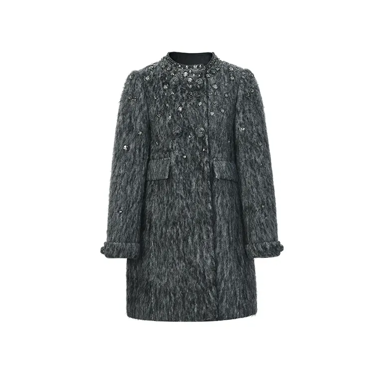 LeFame/拉飞姆2024年冬季格雷少女花灰重工钉珠外套LF24D02SY134