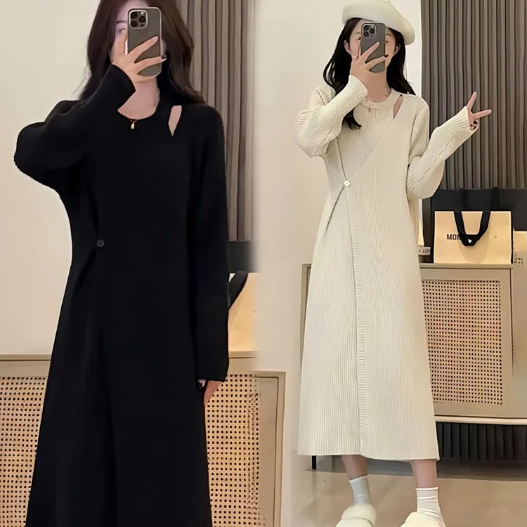 大码女装2025新款韩版时尚针织打底连衣裙秋季显瘦气质毛衣长裙子