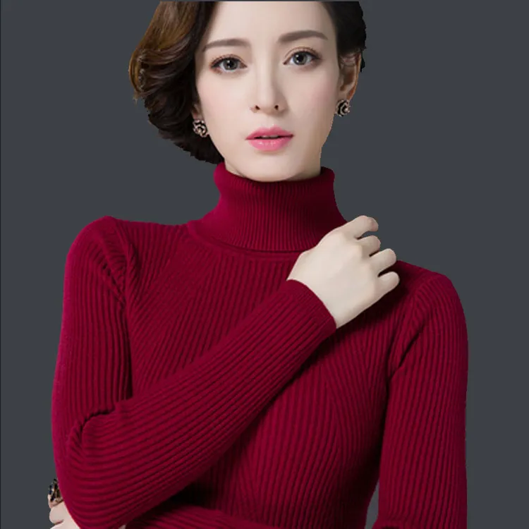 鄂尔多斯市女士打底衫女秋冬高领纯色修身加厚针织百搭保暖毛衣