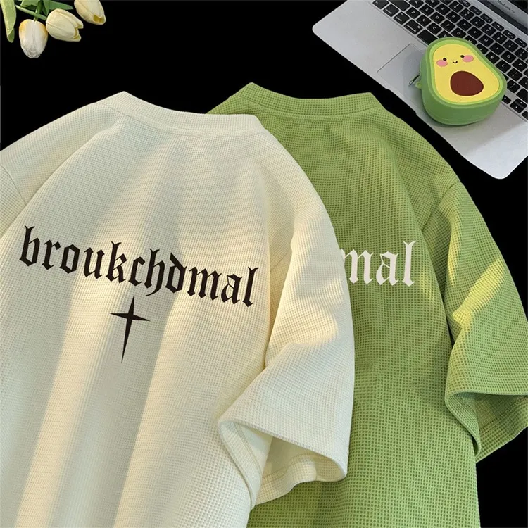 仓石一树美式华夫格短袖T恤男夏季新款高街透气宽松全棉半袖上衣