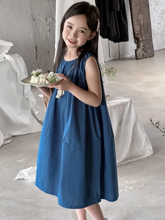 [花苞少女]  2024夏季女童新款洋气时尚韩版无袖背心花苞连衣裙
