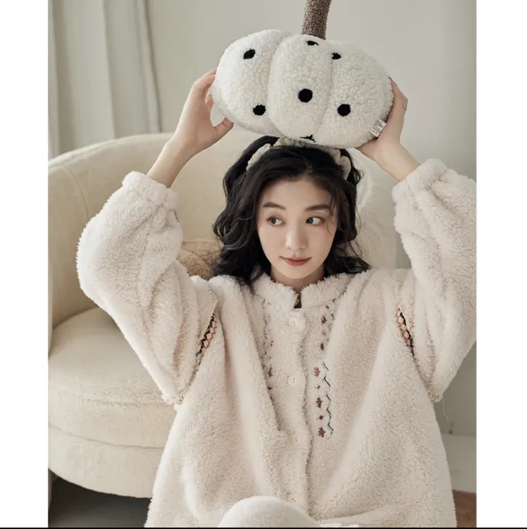 【加厚版】新款女士睡衣云朵绒保暖宽松中国风家居服睡衣女冬加绒