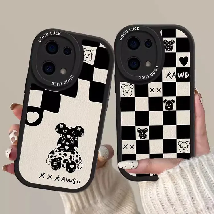 黑白猫适用Opporeno10pro全包A72高端男女96软壳小羊皮新款手机壳