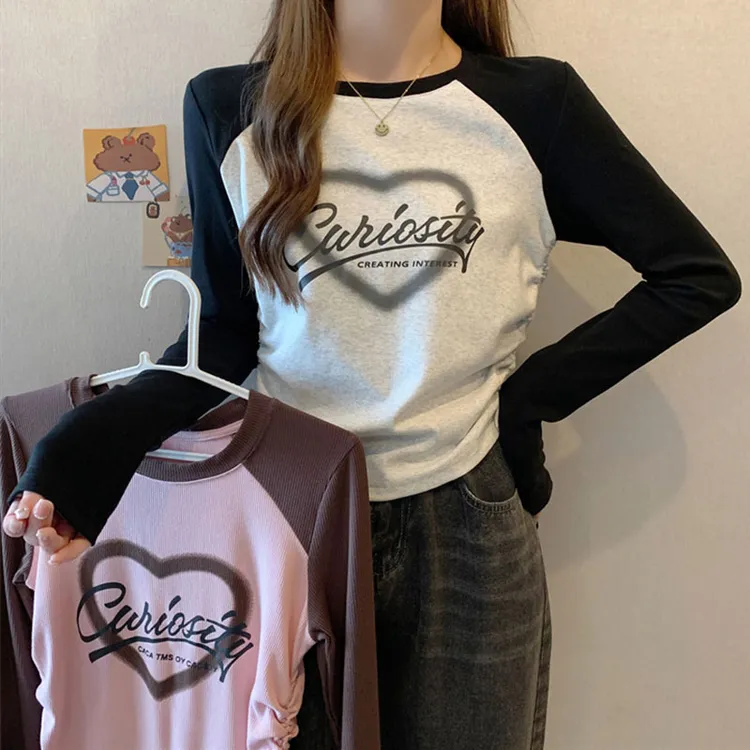 2023秋季新款大码女装胖mm正肩洋气显瘦遮肚子休闲长袖T恤女上衣