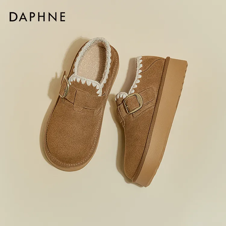 达芙妮厚底雪地靴女2025秋冬新款勃肯鞋低帮圆头增高加绒保暖棉鞋