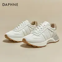 达芙妮真皮潮流厚底老爹鞋2025秋季透气休闲运动跑步小白鞋女潮流