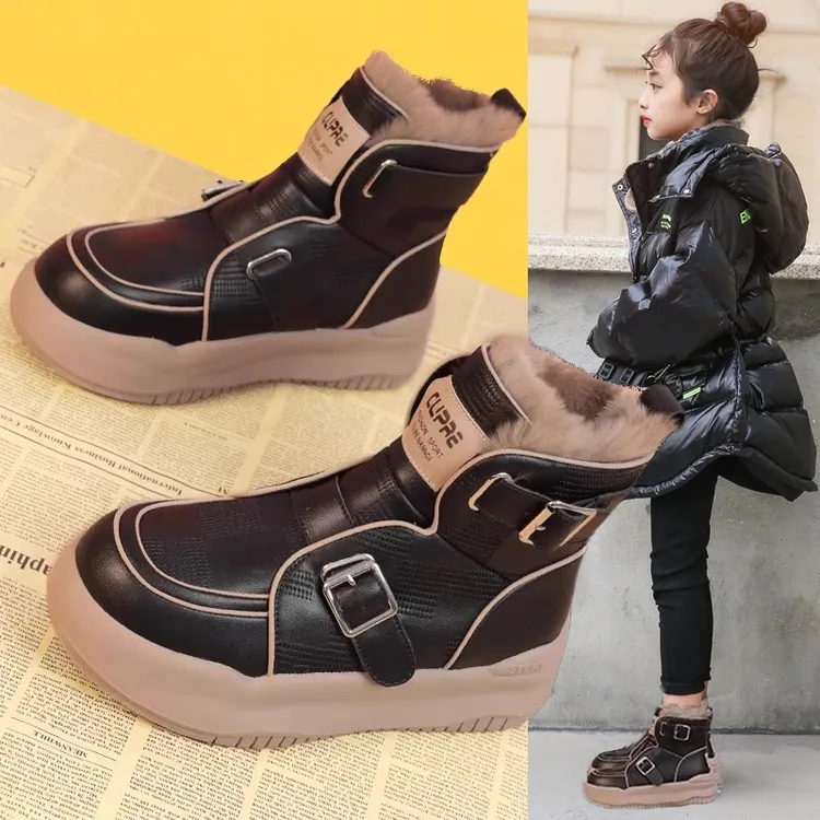 女童雪地靴2025冬季加厚儿童棉鞋加绒防滑东北中大童女孩棉靴保暖