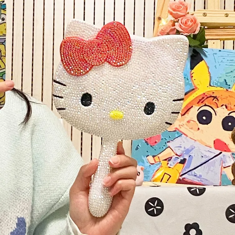 diy手工hellokitty镜子凯蒂猫手持便携化妆镜可爱女孩大学生宿舍