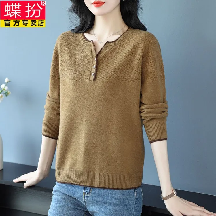 100%新款羊毛衫女士宽松遮肉气质毛衣春秋款妈妈装时尚针织打底衫